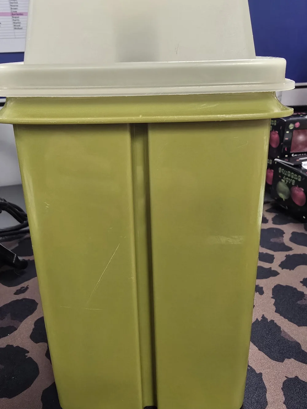 Tupperware Olive Green Bin with Cream Lid